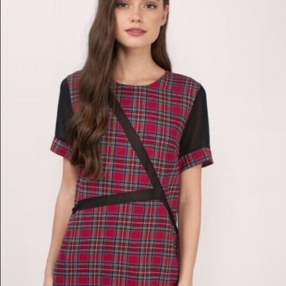 TOBI PLAID MESH MINI DRESS SIZE S